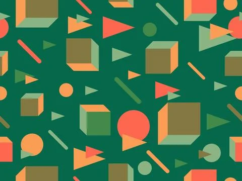 Memphis seamless pattern with 3d shapes in 80s style. Isometric geometric s.. Stock Illustration