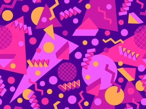 Memphis seamless pattern with 3d shapes in 80s style. Isometric geometric s.. Stock Illustration