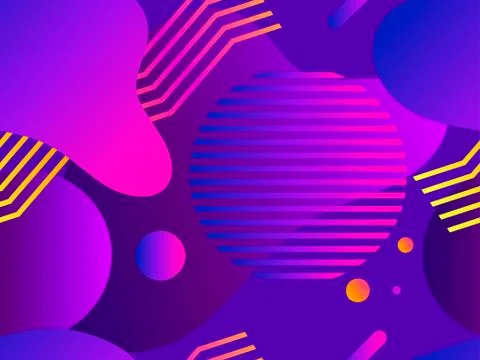 Memphis seamless pattern in 80s style. Geometric shapes with liquid gradient. Stock Illustration