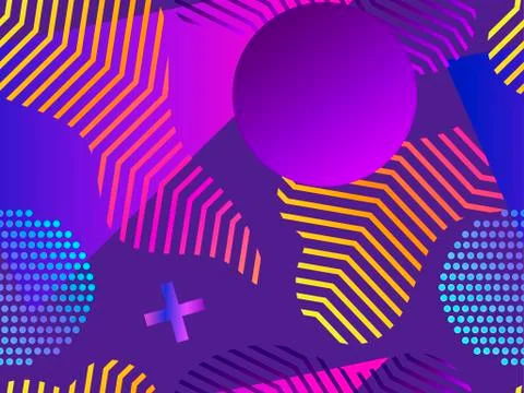 Memphis seamless pattern in 80s style. Geometric shapes with liquid gradient. Stock Illustration