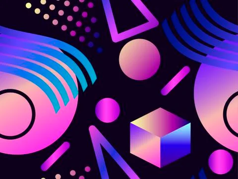 Memphis seamless pattern in 80s style. Geometric shapes with liquid gradient. Stockillustratie