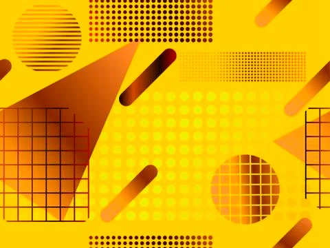Memphis seamless pattern in 80s style. Geometric shapes with liquid gradient. Stock Illustration