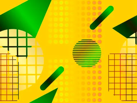 Memphis seamless pattern in 80s style. Geometric shapes with liquid gradient. Stockillustratie