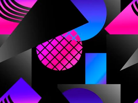 Memphis seamless pattern. Asymmetrical geometric objects gradient in the styl イラスト素材