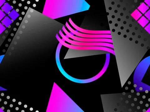 Memphis seamless pattern. Asymmetrical geometric objects gradient in the styl Stockillustratie