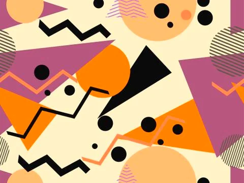 Memphis seamless pattern, autumn colors. Geometric abstract background in the Stock Illustration
