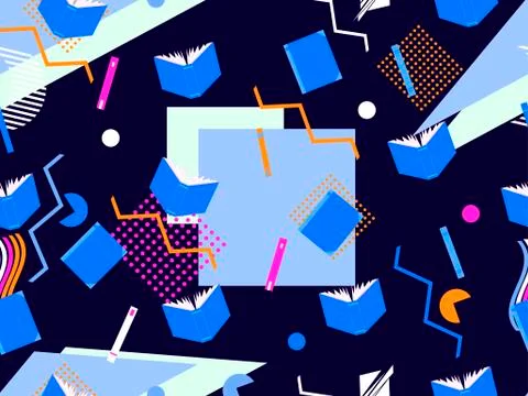 Memphis seamless pattern with books. Geometric elements memphis Stockillustratie