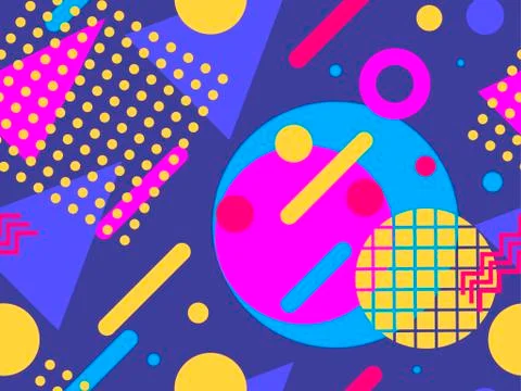 Memphis seamless pattern. Chaotic geometric shapes in the style of 80s. For p Stock-Illustration