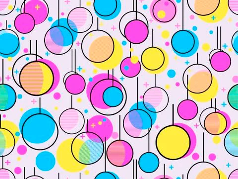 Memphis seamless pattern with christmas balls. New Year background in retro s Stock Illustration