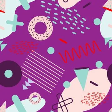 Memphis seamless pattern colored retro line vector 스톡 일러스트