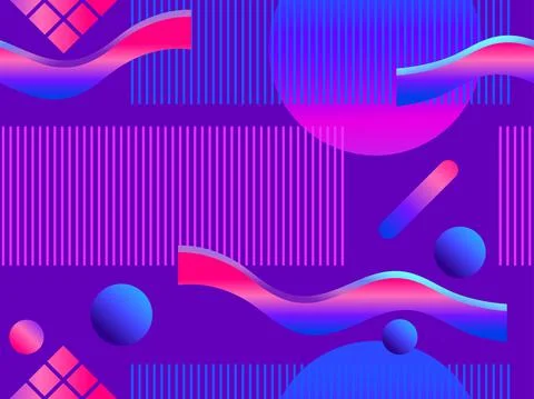 Memphis seamless pattern with futuristic gradient. Geometric elements memphis 스톡 일러스트
