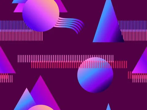 Memphis seamless pattern with futuristic gradient. Geometric elements memphis Stock-Illustration
