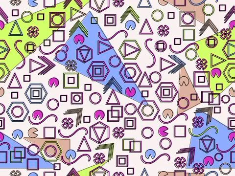 Memphis seamless pattern. Geometric elements memphis in the style of 80's. .. Stock Illustration