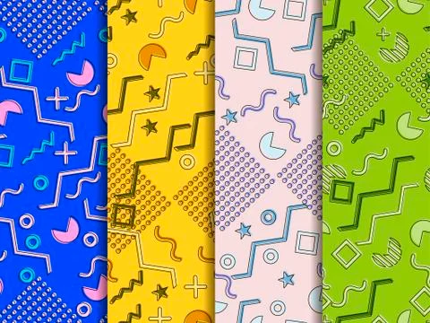 Memphis seamless pattern. Geometric elements memphis in the style of 80's. .. 스톡 일러스트