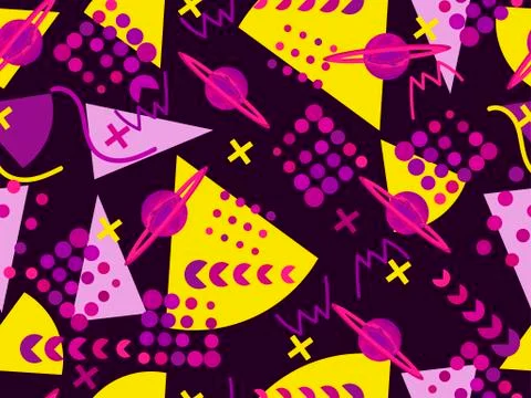 Memphis seamless pattern. Geometric elements memphis in the style of 80's. Ve 스톡 일러스트