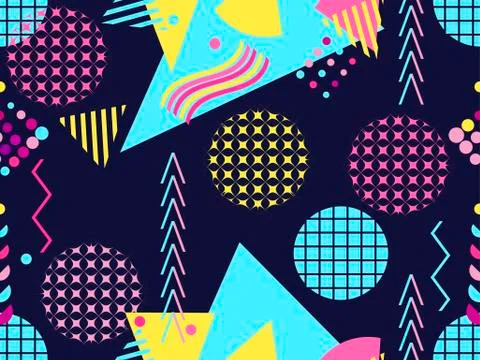 Memphis seamless pattern. Geometric elements memphis in the style of 80's. Ve 스톡 일러스트