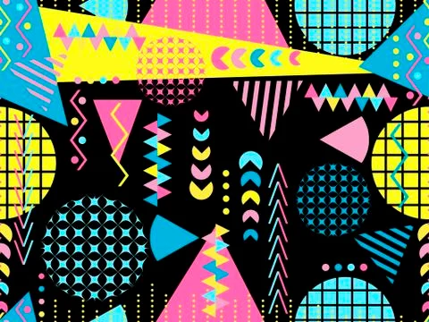 Memphis seamless pattern. Geometric elements memphis in the style of 80's. Ve Stock Illustration