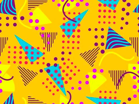 Memphis seamless pattern. Geometric elements memphis in the style of 80's. Ve Stock Illustration