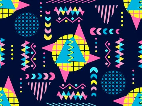 Memphis seamless pattern. Geometric elements memphis in the style of 80's. Ve Stock Illustration