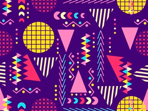 Memphis seamless pattern. Geometric elements memphis in the style of 80's. Ve Stock Illustration