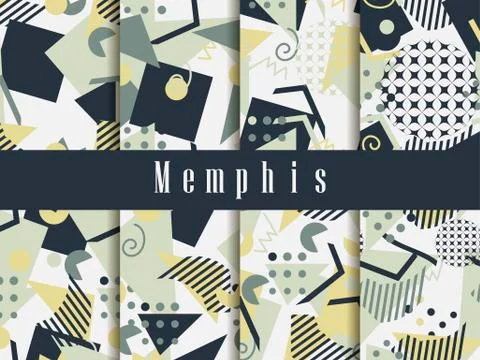 Memphis seamless pattern. Geometric elements memphis in the style of 80's. Ve 스톡 일러스트