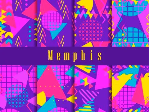 Memphis seamless pattern. Geometric elements memphis in the style of 80's. Ve 스톡 일러스트