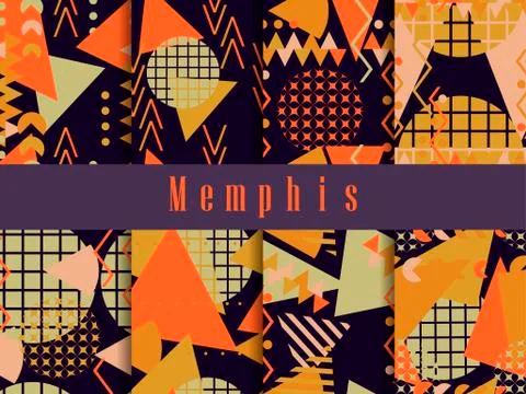 Memphis seamless pattern. Geometric elements memphis in the style of 80's. Ve Illustrazione stock