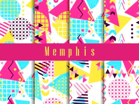 Memphis seamless pattern. Geometric elements memphis in the style of 80's. Ve Illustrazione stock