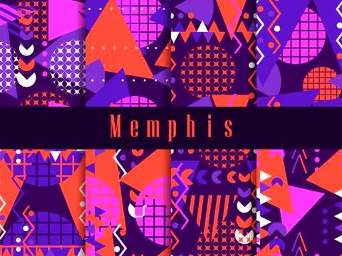 Memphis seamless pattern. Geometric elements memphis in the style of 80's. Ve Illustrazione stock