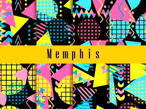 Memphis seamless pattern. Geometric elements memphis in the style of 80's. Ve Stock Illustration