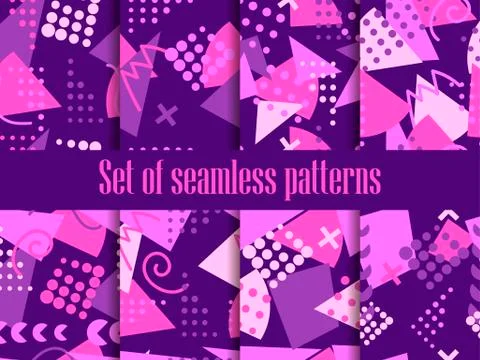 Memphis seamless pattern. Geometric elements memphis in the style of 80's. Ve Stock Illustration