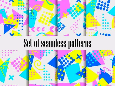 Memphis seamless pattern. Geometric elements memphis in the style of 80's. Ve Stock Illustration