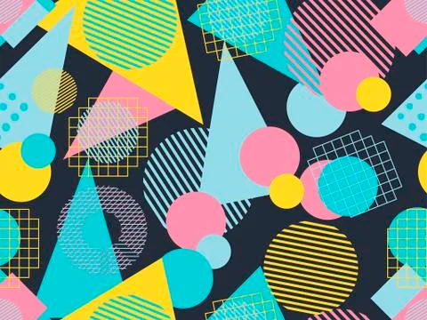 Memphis seamless pattern. Geometric elements memphis in the style of 80's. Ve Stock Illustration