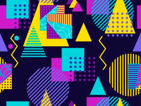 Memphis seamless pattern. Geometric elements memphis in the style of 80's. Ba Stock Illustration