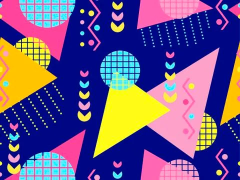 Memphis seamless pattern. Geometric elements memphis in the style of 80's. Ve Stock Illustration
