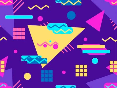 Memphis seamless pattern. Geometric elements memphis in the style of 80's. Ve Illustrazione stock