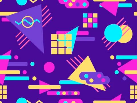 Memphis seamless pattern. Geometric elements memphis in the style of 80's. Ve Stock Illustration