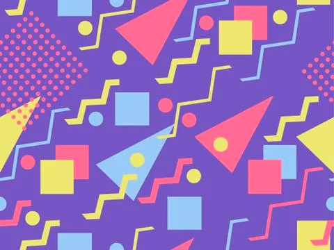 Memphis seamless pattern. Geometric elements memphis in the style of 80s. Poi 스톡 일러스트
