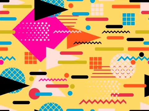Memphis seamless pattern. Geometric elements memphis in the style of 80s. Poi Stock Illustration