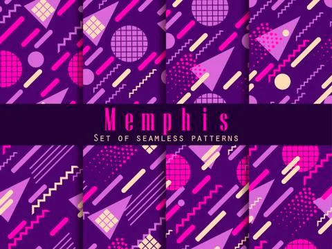 Memphis seamless pattern. Geometric elements memphis in the style of 80's. Ve Stock Illustration