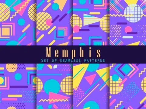Memphis seamless pattern. Geometric elements memphis in the style of 80's. Ve Stock-Illustration