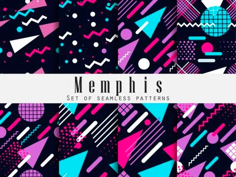Memphis seamless pattern. Geometric elements memphis in the style of 80's. Sy 库存插图