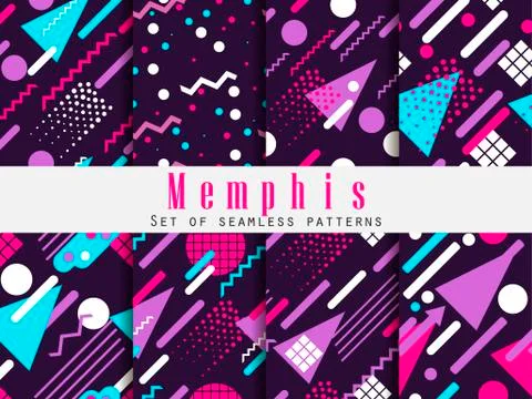 Memphis seamless pattern. Geometric elements memphis in the style of 80's. Sy Stock Illustration
