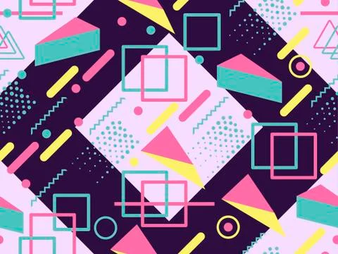 Memphis seamless pattern. Geometric elements memphis in the style of 80's. Sy 库存插图