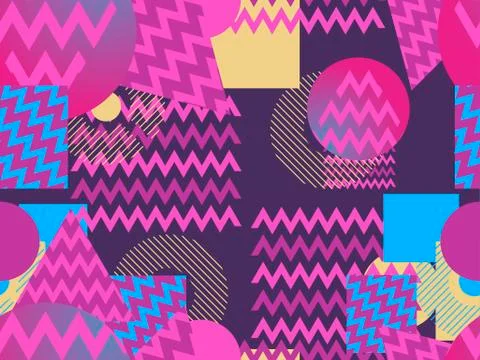 Memphis seamless pattern. Geometric elements memphis in the style of 80's. Sy 스톡 일러스트