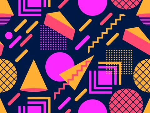 Memphis seamless pattern. Geometric elements memphis in the style of 80's. Ve Stock Illustration