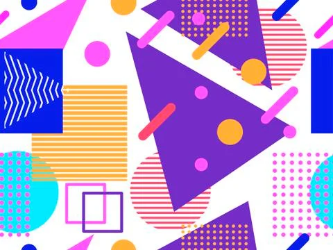 Memphis seamless pattern. Geometric elements memphis in the style of 80s. Poi Illustrazione stock