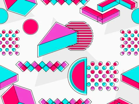 Memphis seamless pattern. Geometric elements memphis in the style of 80's. Is Illustrazione stock