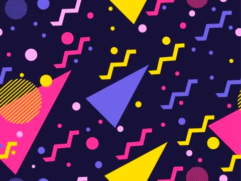 Memphis seamless pattern. Geometric elements memphis in the style of 80's. Ve Stock Illustration