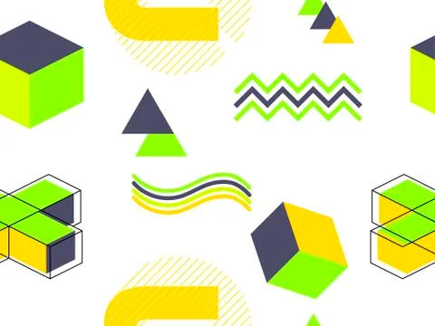 Memphis seamless pattern. Geometric elements memphis in the style of 80's. Ba 스톡 일러스트